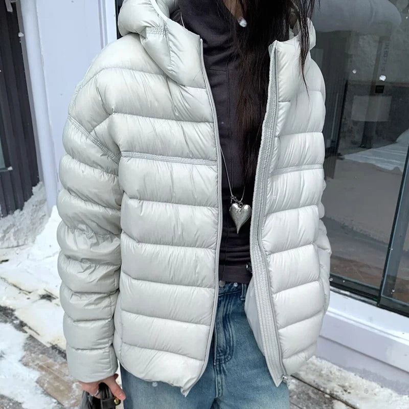 Fashion Fall Lightweight Hooded Puffer Jacket Russian Winter Women Zip Up Solid Warm Cotton Padded Outerwear Quilted Coat Куртка
