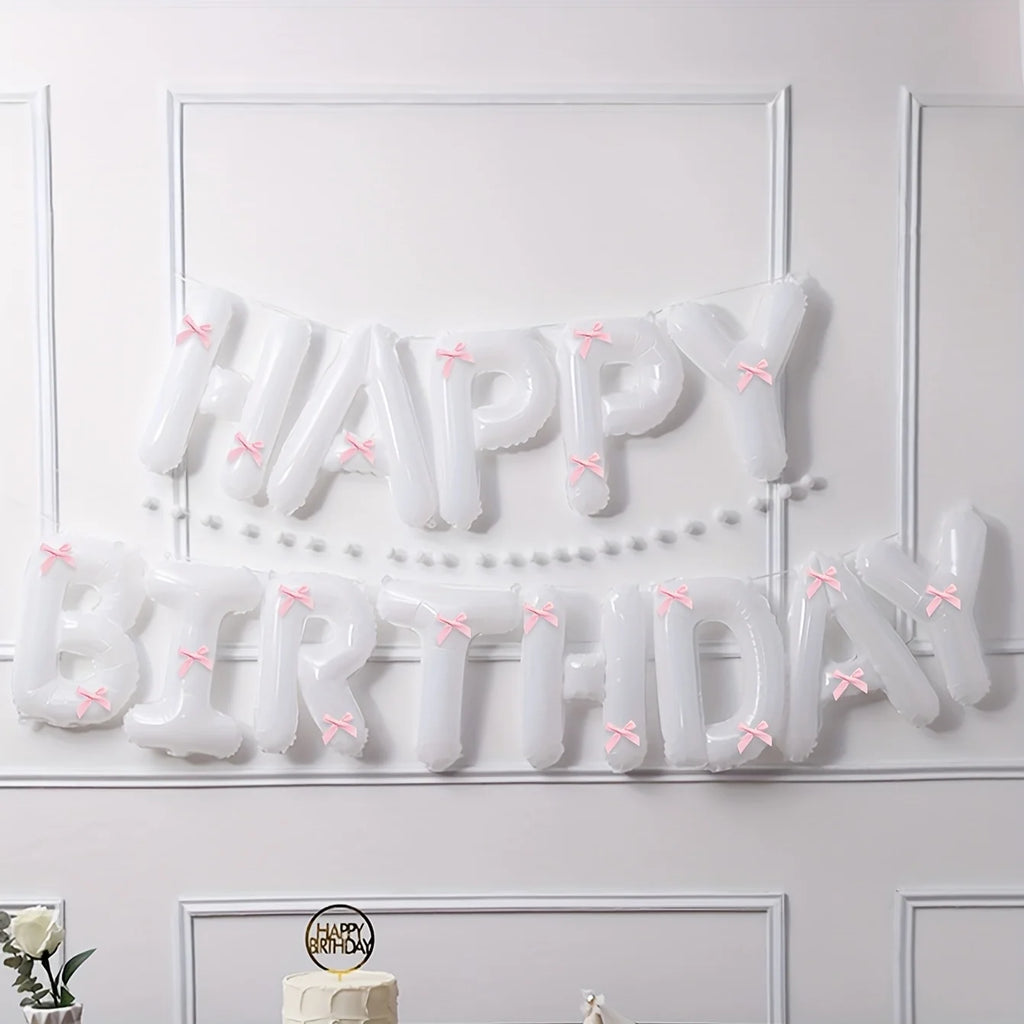 1Set Black White Happy Birthday Pink Bow Balloon Set Birthday Party Decoration Baby Shower Globos Gift Supplies Letter