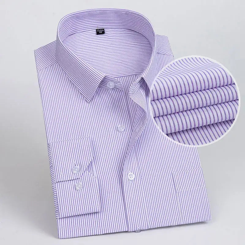Men's Formal Shirt Long Sleeve  Solid Color Striped Pocket Fashion Business Office Professional Wear Social White Shirt