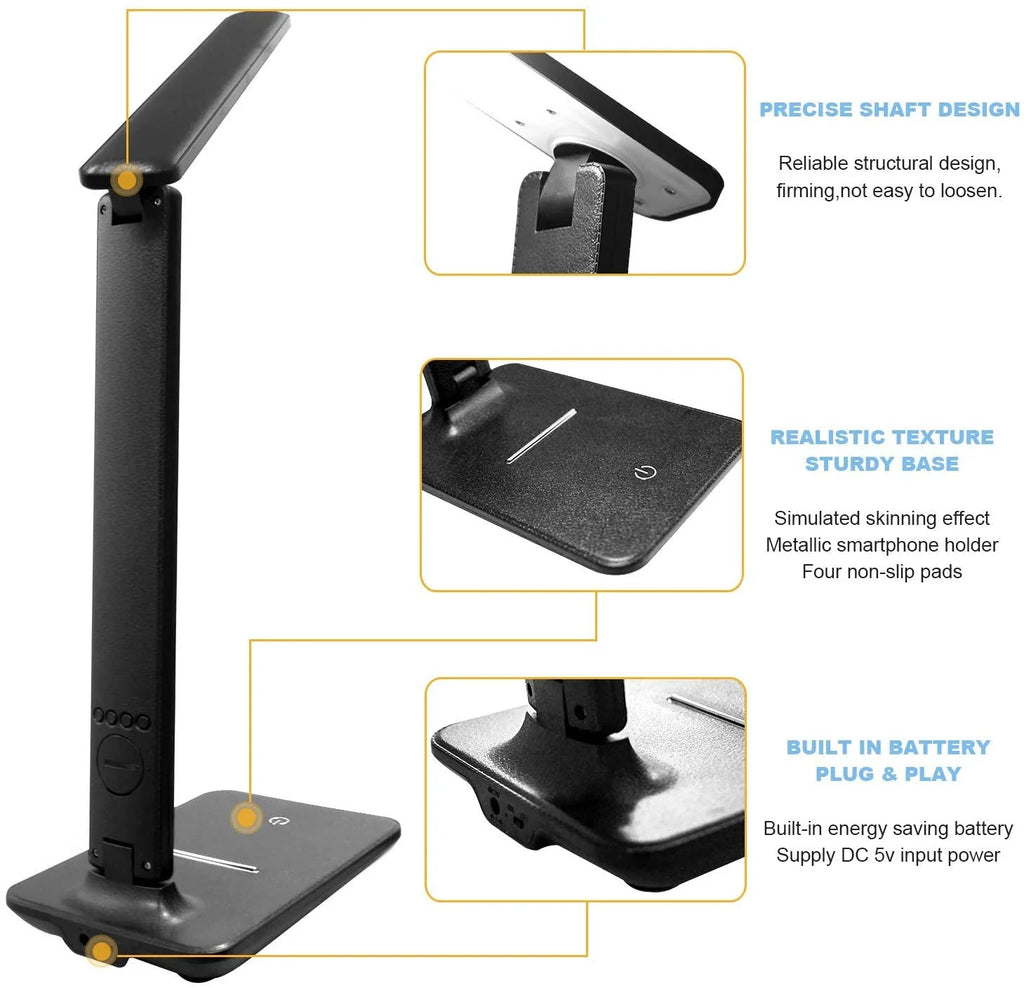 Wireless Charger USB Charging Date Temperature Function Portable Office Desk Lamps LED Table Lamp with Clock Alarm