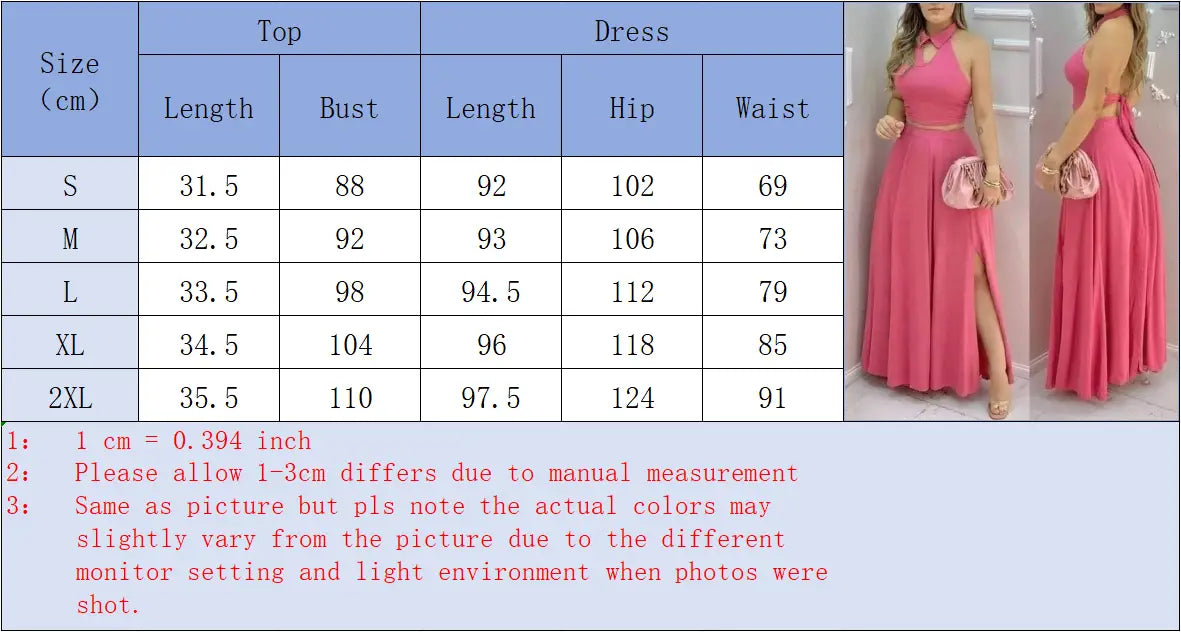 pink halter two piece set maxi skirt featuring a halter-neck closure type, side slit, and matching belt in pink fabric