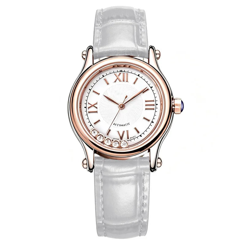 Women's Watch Japan Quartz Hours Fine Fashion Dress Clock Real Leather Luxury Happy Moving Rhinestones Girl's Gift