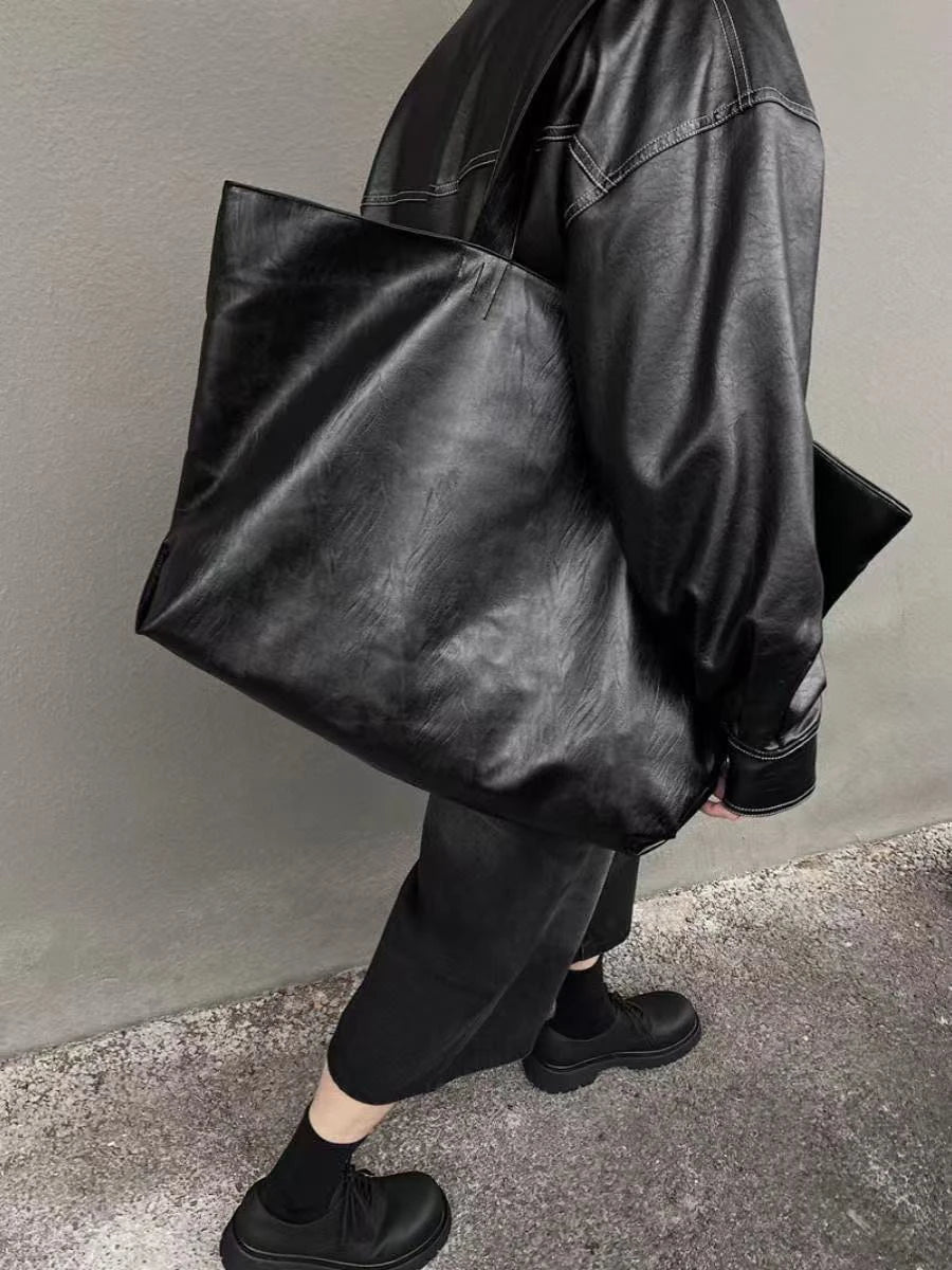 Casual Large Capacity Soft Leather Single Shoulder Tote Bag for Men And Women Commuting Traveling Shopping Leisure Bag