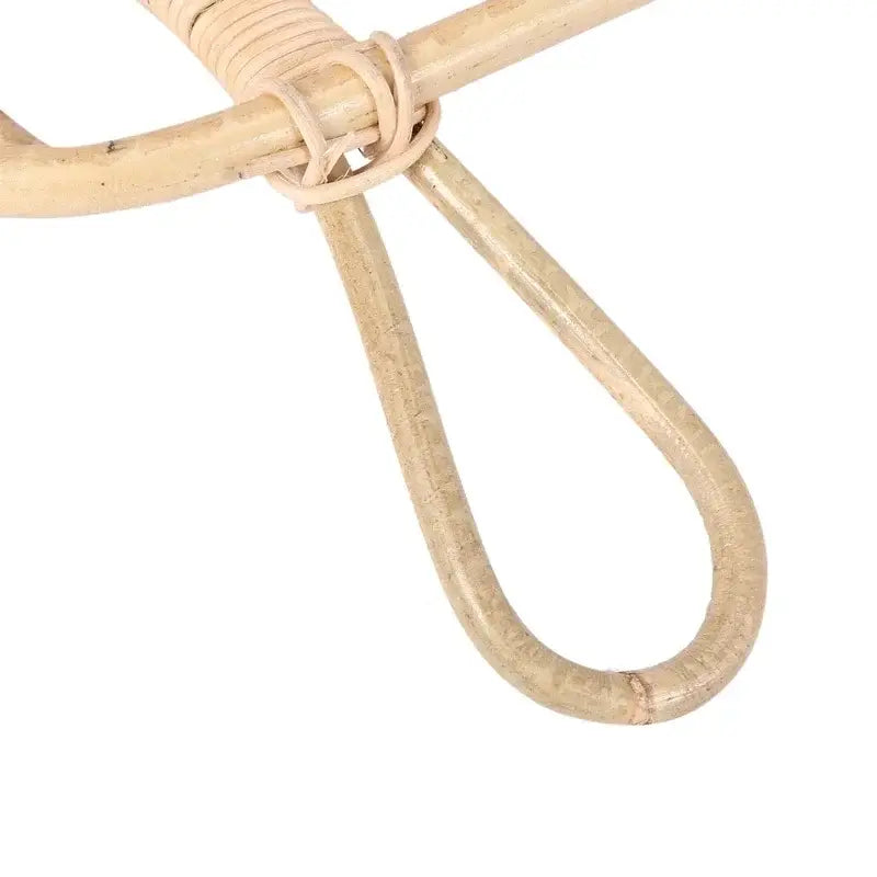 rattan 5 hook kids wall hanger organizer featuring a natural beige rattan handle with a woven knot detail.