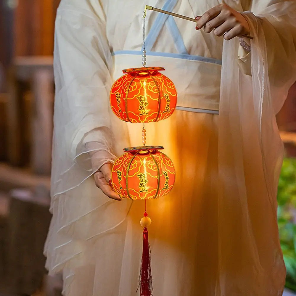 Ancient New Year Persimmon Lantern 2026 Horse Year with Tassel Luminous Lantern Handmade Cloth Chinese Lantern