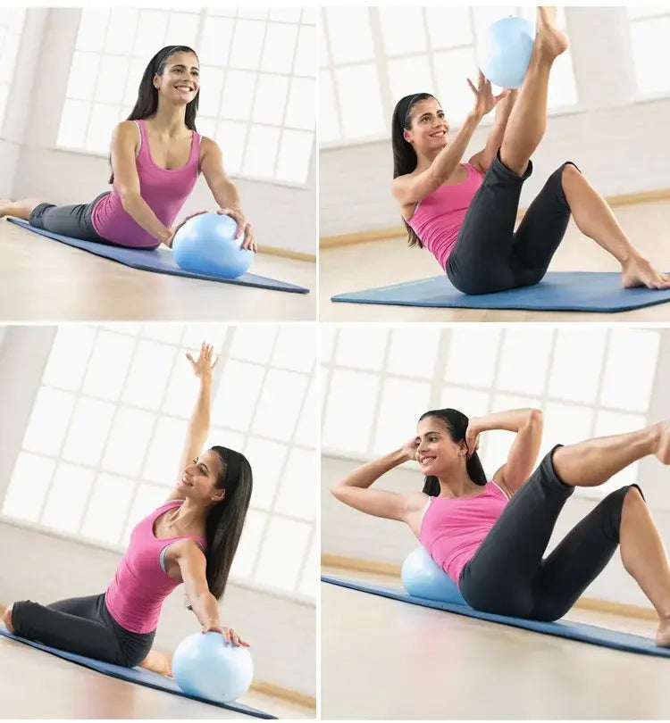 Light blue anti-burst yoga ball made of durable material designed for balance training with enhanced air leakage resistance.