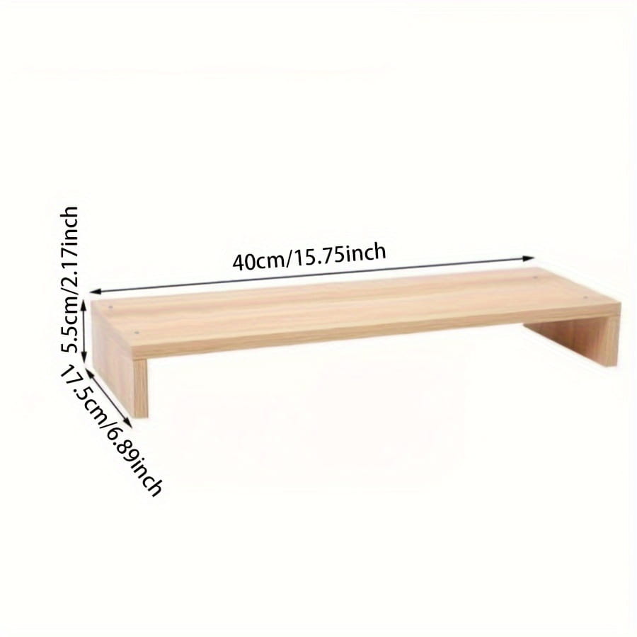 Weißer Monitorständer mit Tastaturablage aus hellfarbenem Holz, mit minimalistischem Design und präzisen Abmessungen.