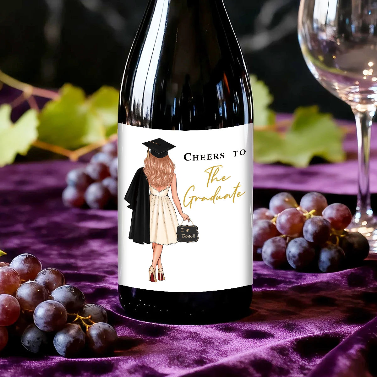 4pcs Graduation Wine Bottle Stickers,"Cheers To The Graduate""I'm Done!!",Decor Labels For High School&College Graduation Gifts