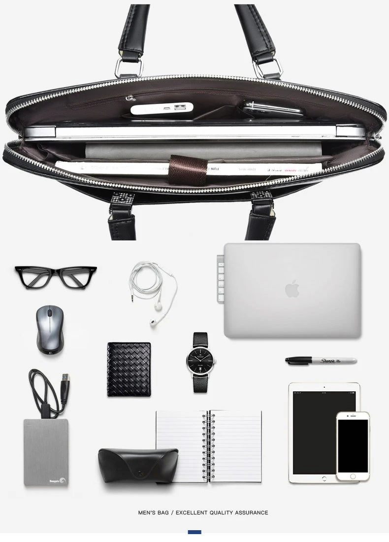 Brand Briefcases for Men Leather Executive Business Office 15.6 Inch Laptop Portfolio Large Bag Documents Men's Handbag Tote Bag