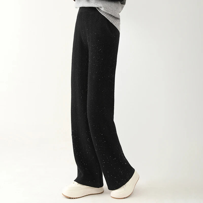Women Wide-Leg Pants 100% Merino Wool Trousers New Collection High Quality Autumn Winter Soft Thick Female Pants