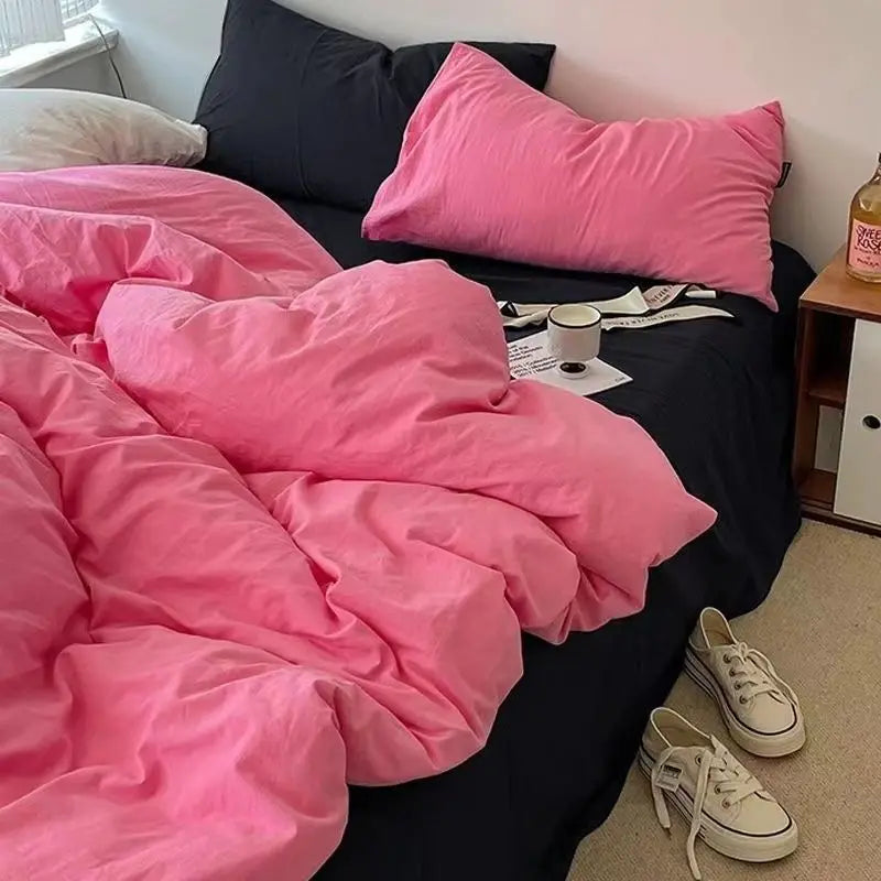 Bed Linen 2 Bedroom Four-piece Washed-cotton Bed Sheets Pillowcases Comforter Bedding Set Student Dormitory Three-piece Cover