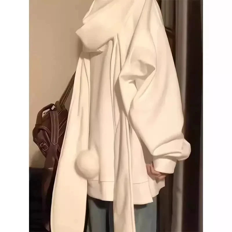 2025 Ropa Mujer Cute Hoodies Coats For Women Rabbit Ears Hooded Thicked Sweatshirts Zipper Casual Chic Oversized Hoodie Y2k Tops