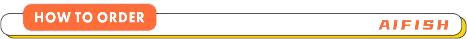 orange rectangular button with rounded edges displaying how to order in white uppercase letters next to a yellow-orange banner with aifish brand name in orange uppercase lettering for ruffled linen curtains living room accept customization and tracking number.