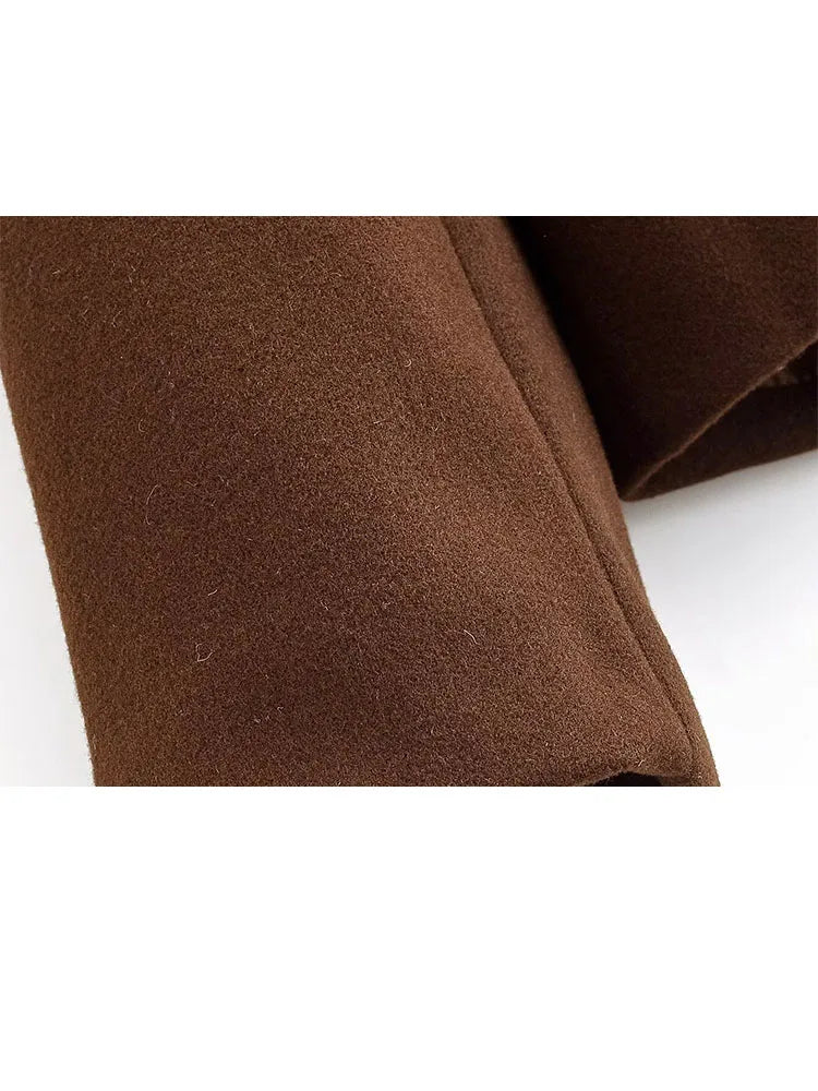 HH Women Winter Fashion Versatile Lapel Double Breasted Wool Short Coat Female Pocket Decoration Solid Long Sleeve Casual Jacket