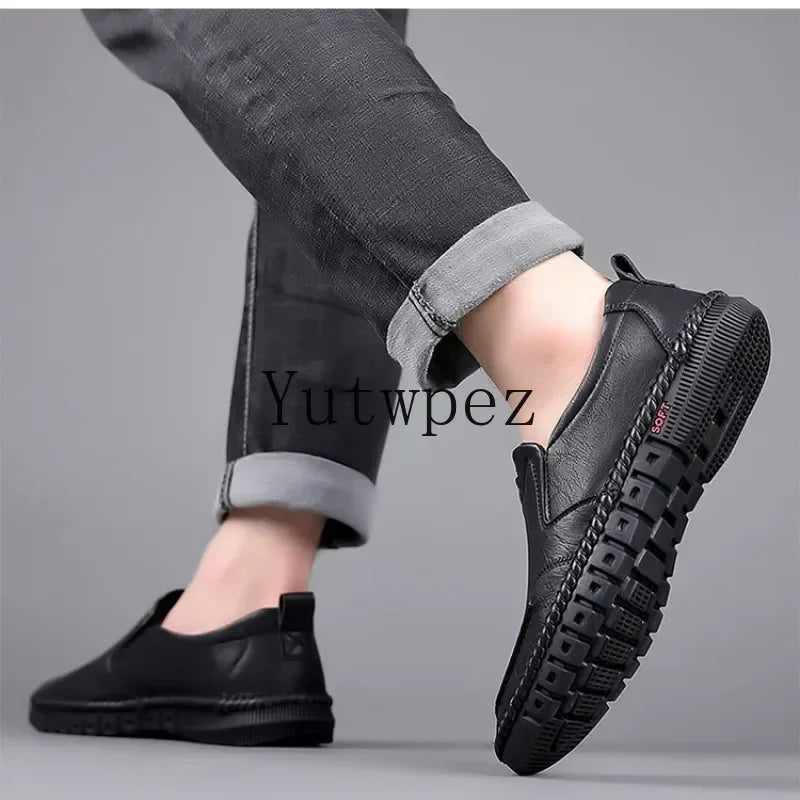 Genuine Leather Slip on Loafers for Men Hiking Sports Hand Stitched Formal Dress Shoes Business Office Wedding Party Footwear