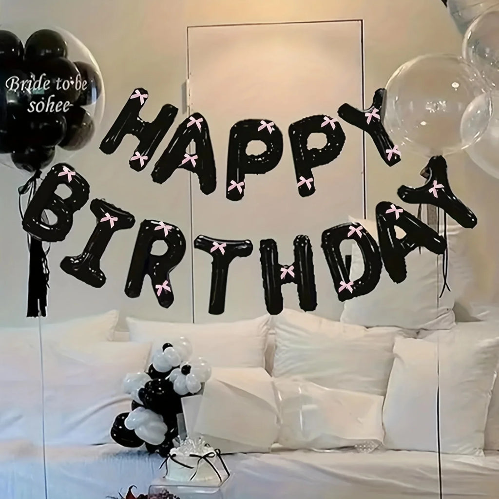 1Set Black White Happy Birthday Pink Bow Balloon Set Birthday Party Decoration Baby Shower Globos Gift Supplies Letter