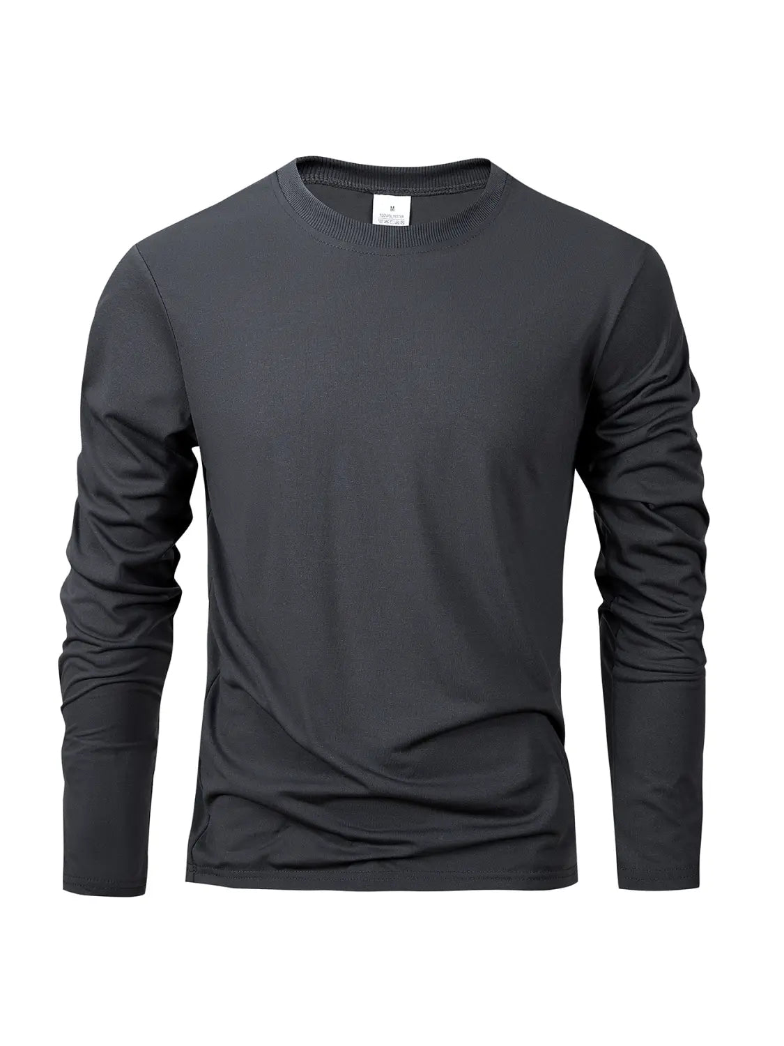 T-shirt à manches longues col rond à évacuation de l’humidité pour hommes, noir, en tissu lisse, léger.
