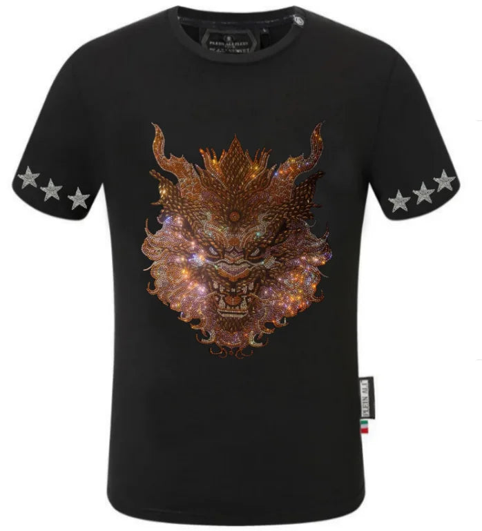 Men Top T-shirt Designer Men High Quality Summer Clothes Double Face Rhinestone