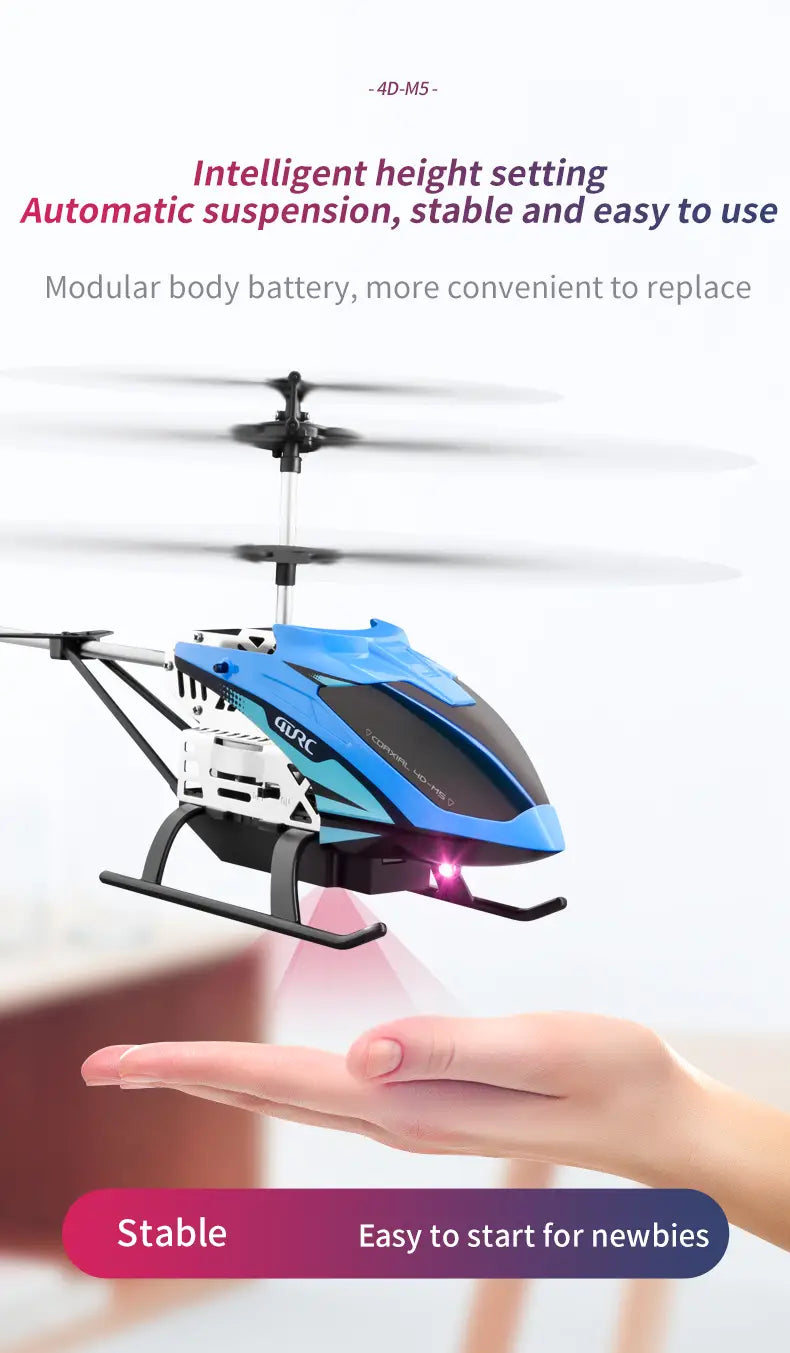 モジュール式バッテリーデザインと高度保持機能を備えた、青色および黒色の 4drc m5 リモートコントロール rc ヘリコプター。