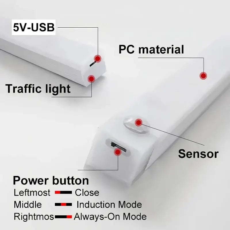 White pc material traffic light with 5v usb port and sensor for usb rechargeable motion sensor cabinet light