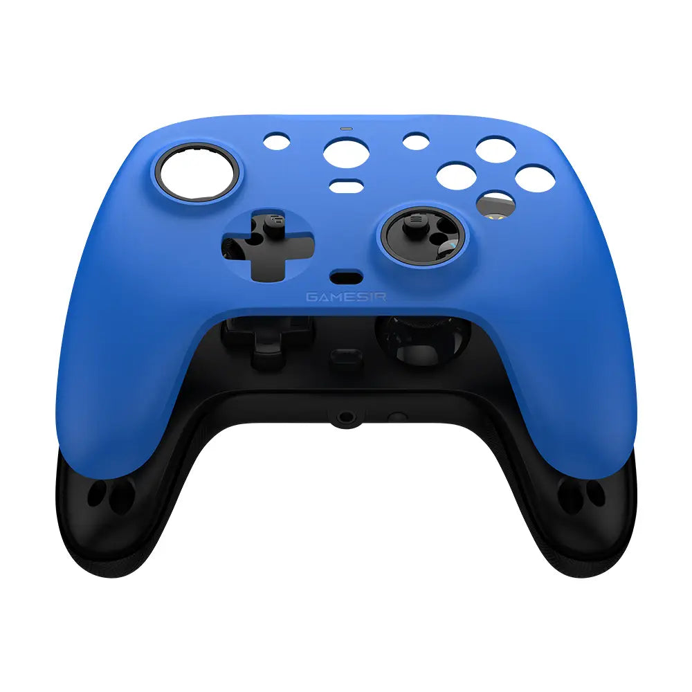 blue Gamesir controller grip with black accents from the Gamesir G7 magnetic faceplate and accessories kit shown from the back side