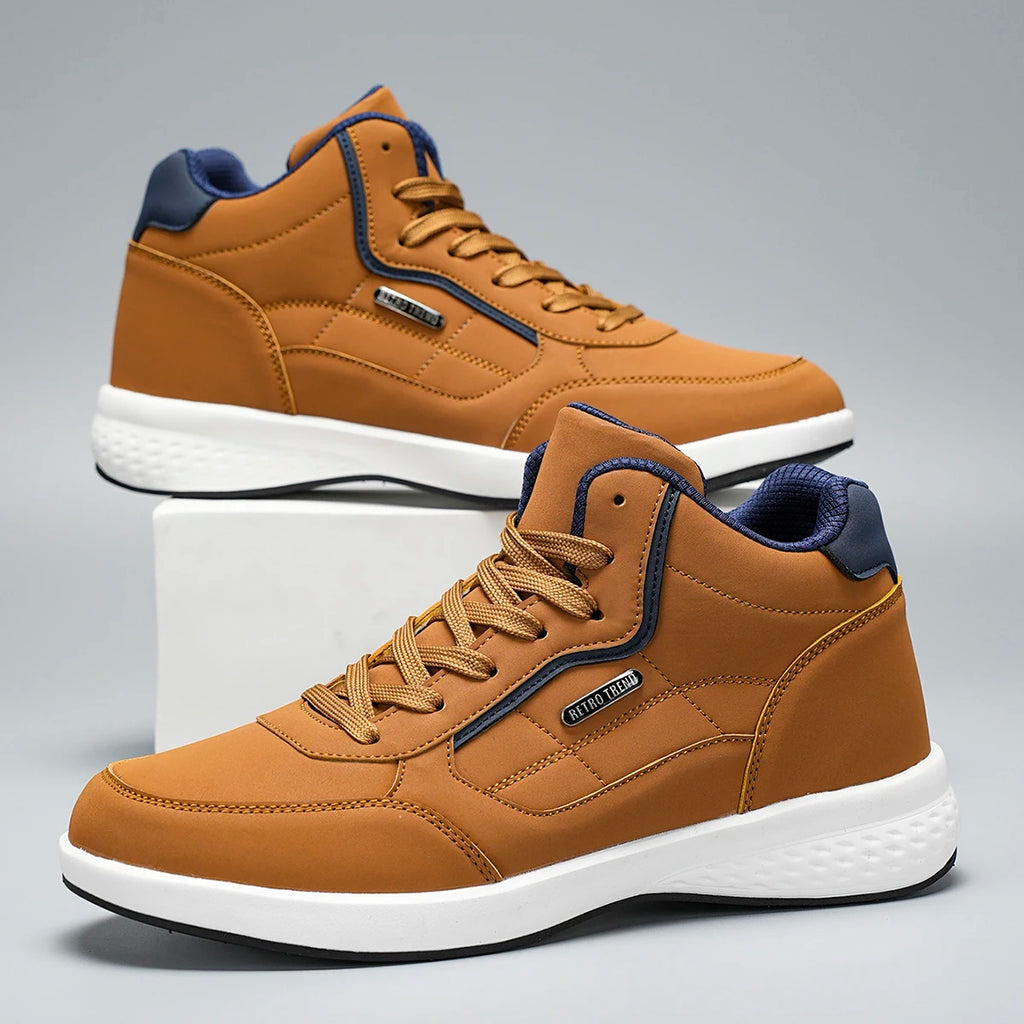 New Shoes for Men High Top Leather Sneaker Waterproof Casual Comfortable Men's Sneakers Lace Up Footwear Vulcanized Man Shoes
