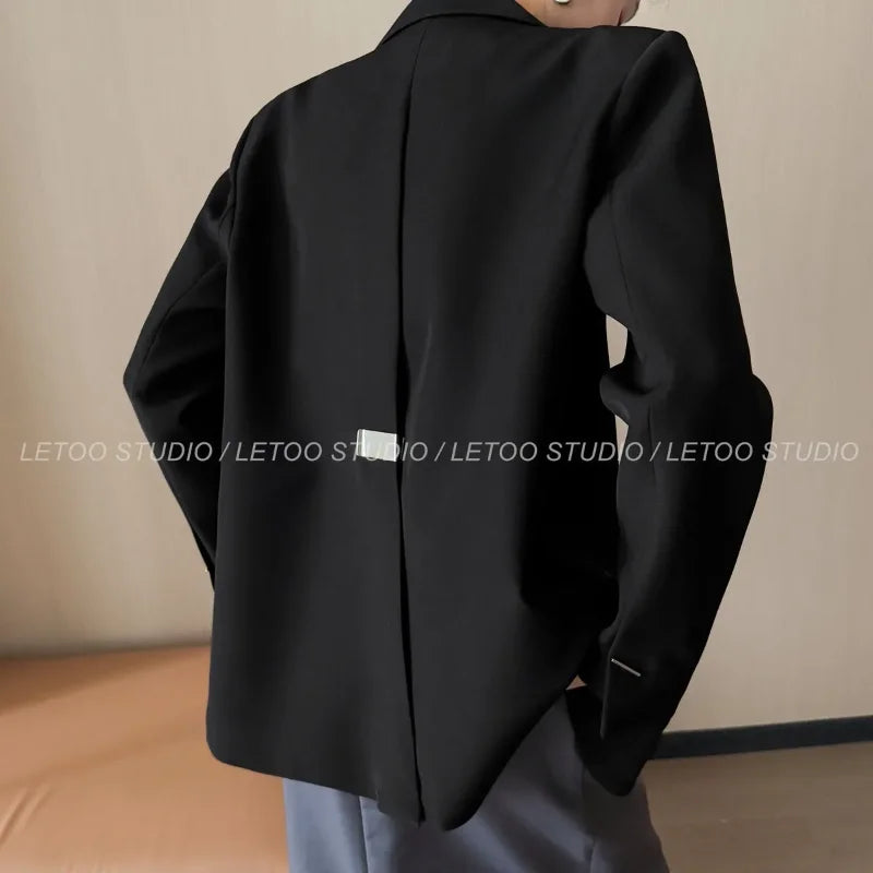 Black Blazer Women's Minimalist Design Long Sleeve Casual Office Blazer Solid Color Fashion Outerwear