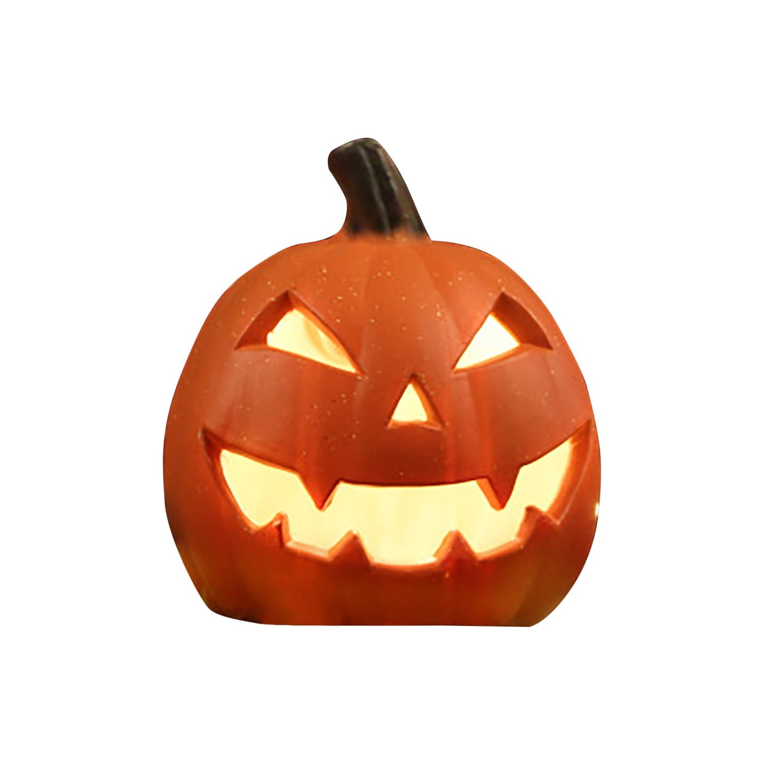 Décoration Halloween en plastique orange de type jack-o’-lanterne avec lumière intérieure illuminée et tige noire, pour la décoration du foyer intérieure extérieure.