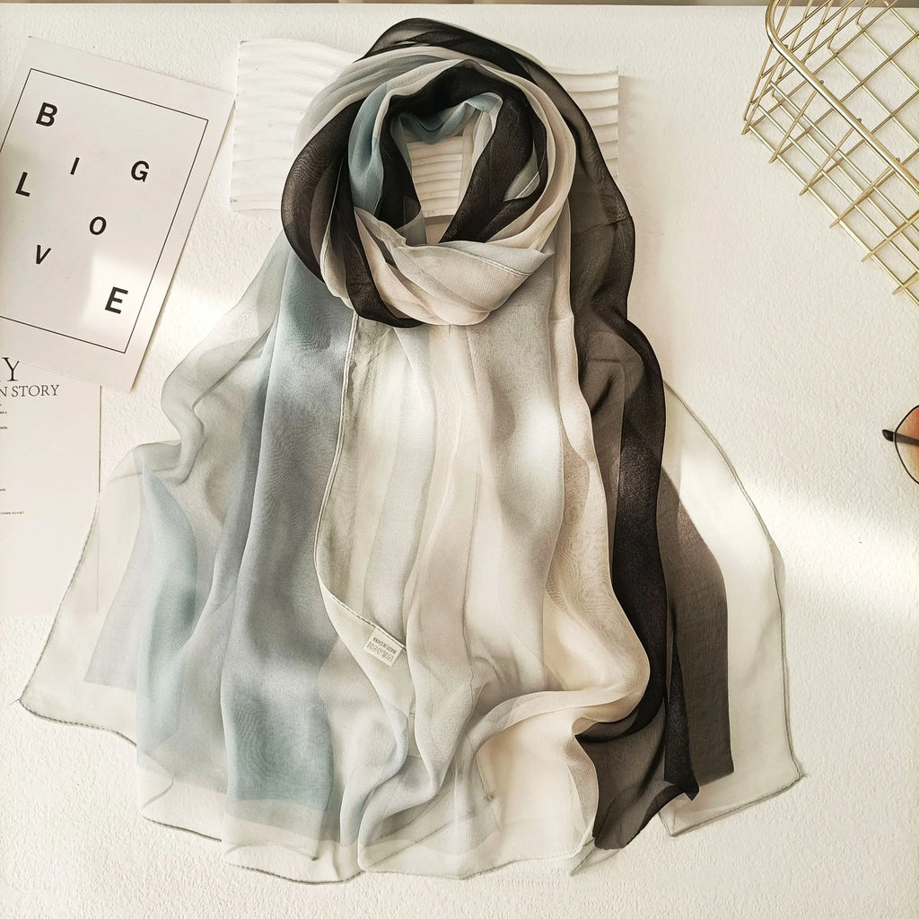 160*50cm Long Wraps Beach Sunscreen Scarves Silky Georgette Thin Soft Chiffon For Women Gradient Printing Scarf Shawls Hijab