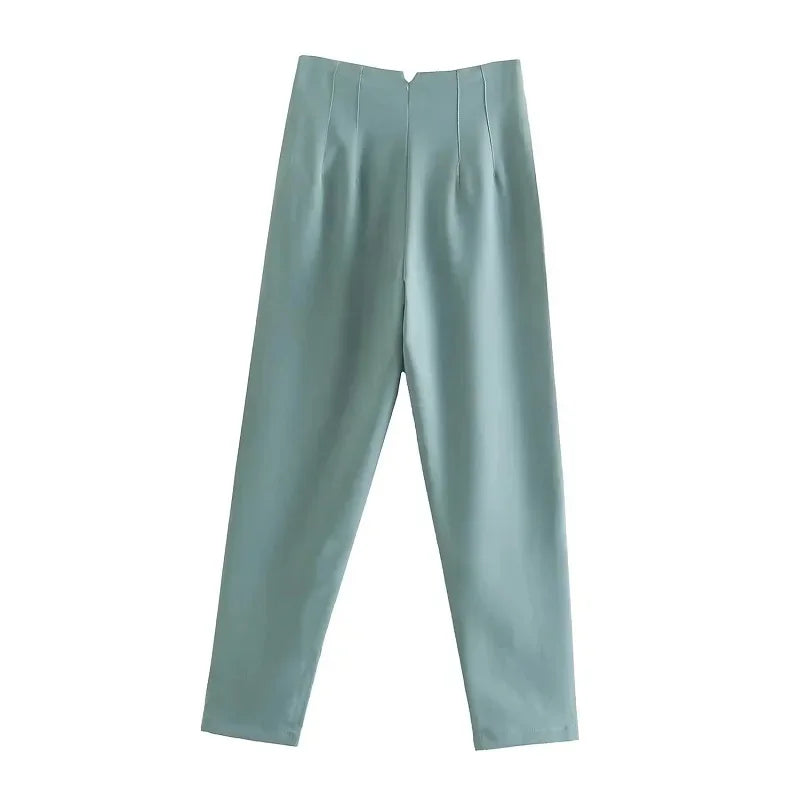 HXAO Office Wear Women'S Formal Pants Pleated High Waist Pants For Women Casual White Cropped Trousers Blackpink Woman Pants