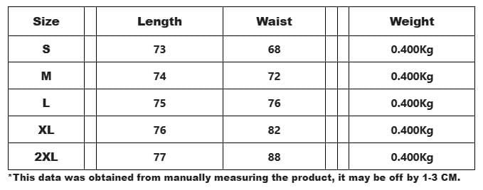 Le tableau présente des mesures de taille et de poids pour une jupe midi en maille à taille haute, avec des longueurs allant de 73 à 77 cm et des tours de taille allant de 68 à 88 cm, selon les tailles S à 2XL.