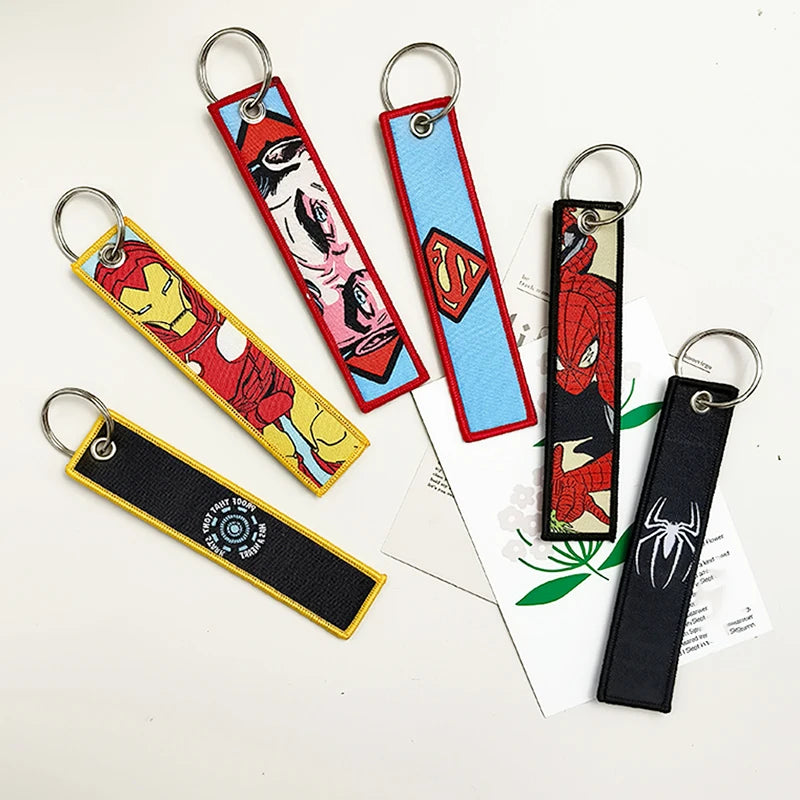 Embroidery Cool Keychain Motorcycles Cars Chaveiro American comics Manga Series Holder Pendant Portable Key Lanyard Accessories