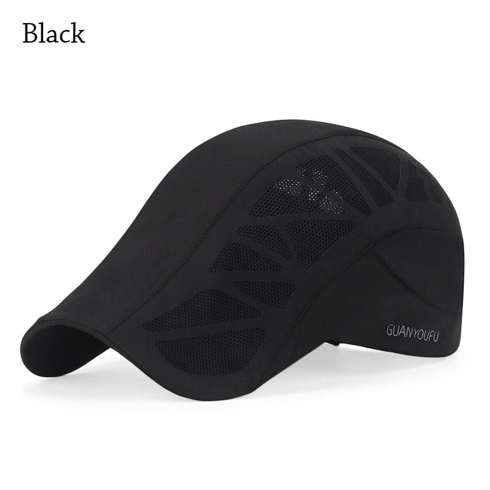 Gorra estilo bombín de malla negra para golf Guanyoufu, con paneles de ventilación de malla transpirable, diseñada para conducir en verano y para uso al aire libre.