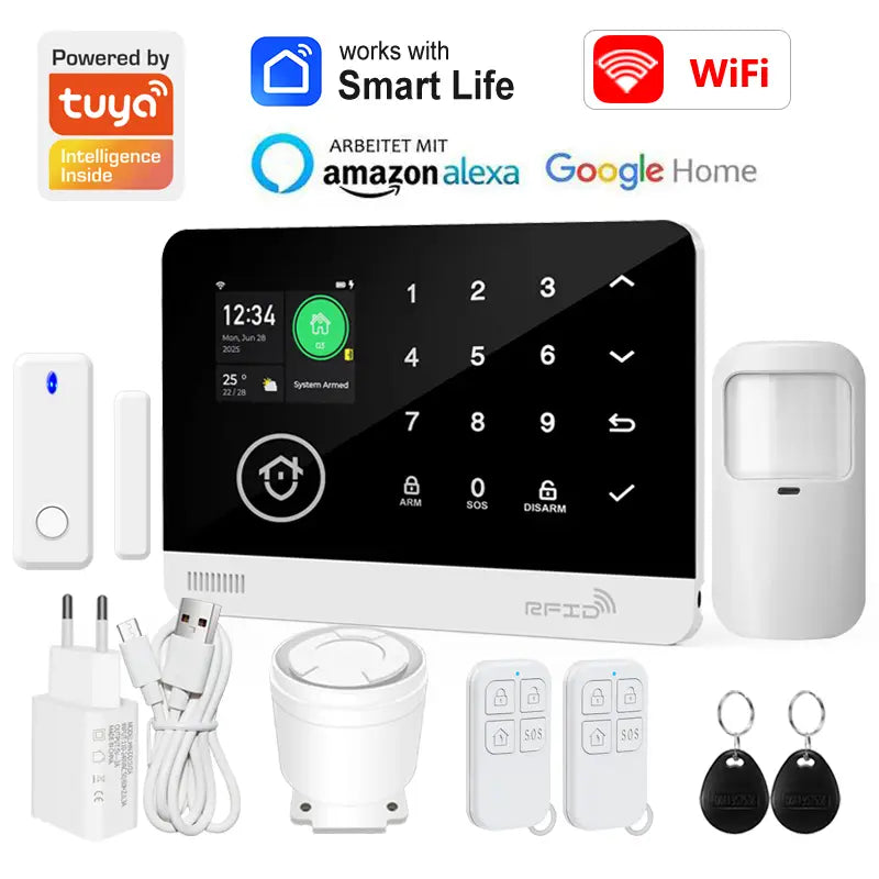 Panneau de commande de système d’alarme de sécurité pour maison intelligente Tuya blanc avec pavé numérique et écran tactile, compatible avec l’application Smart Life, pour une gestion avancée de la sécurité du domicile