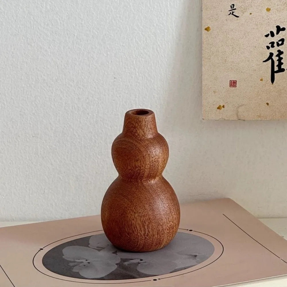Unique Floral Arrangement Wooden Vase Decorative Minimalism Flowerpot Bamboo Gourd Shape Tabletop Decor Home Decor