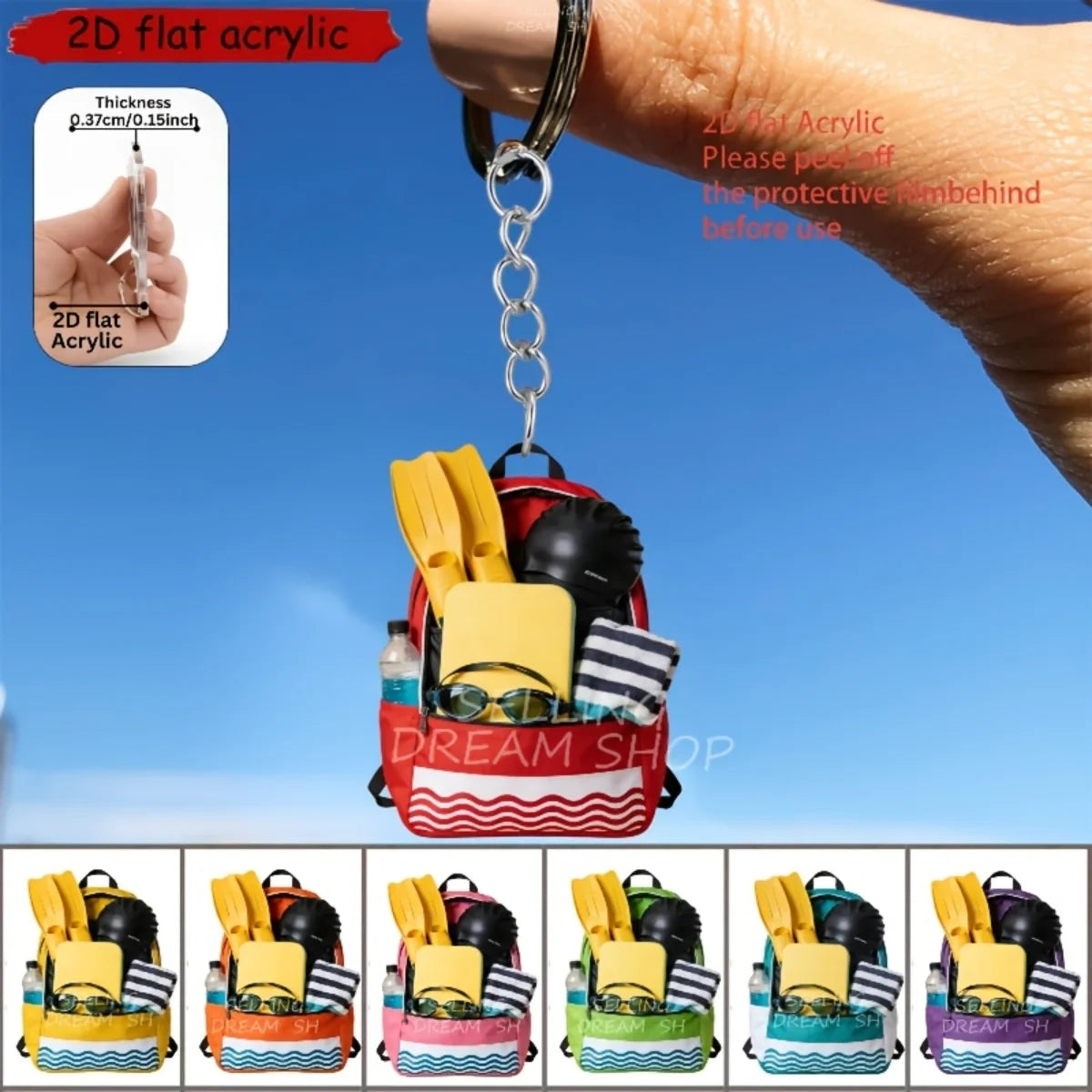 Swimming Backpack Gear Keychain,2D Flat Acrylic Pendant,Sports Themed Ornament Charms,Hanging Decor for Bags Festive Party Gift