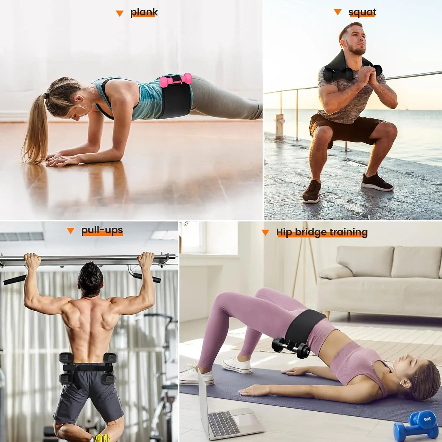 black adjustable hip thrust weight bearing belt with adjustable straps and small dumbbell attachments for various exercises shown with decorate root and hidden width details at 750px height