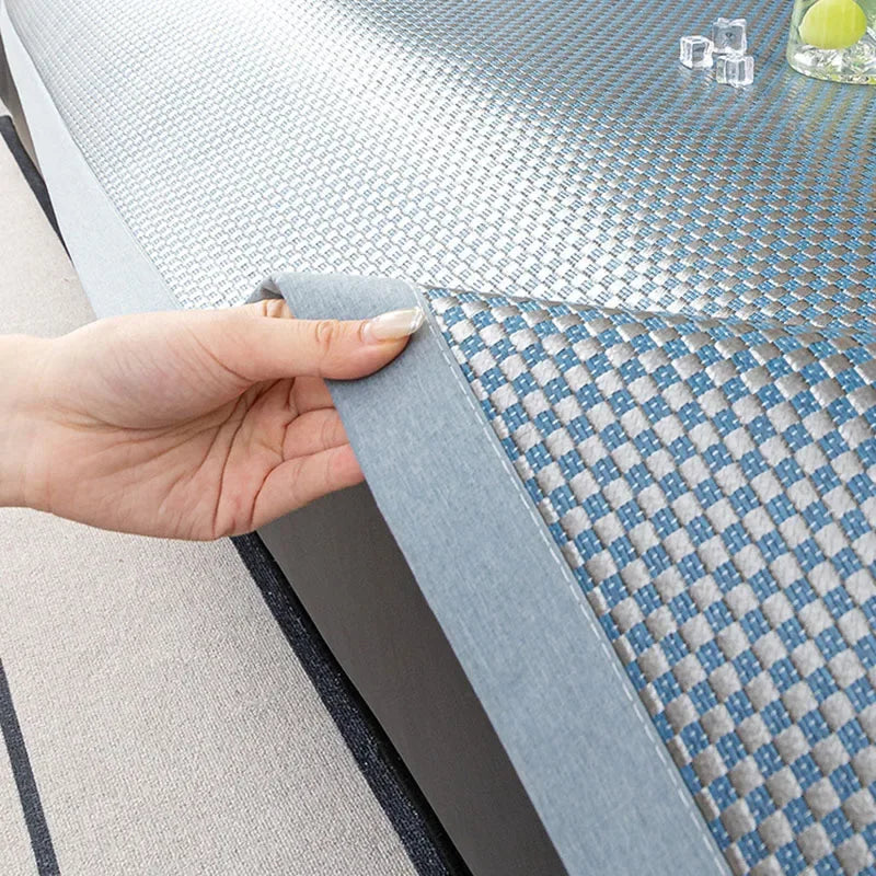 Simple Solid Ice Rattan Cooling Sofa Cushion Summer Skin-Friendly Sofa Cover for Lounge Non-Slip Furniture Protection Slipcover