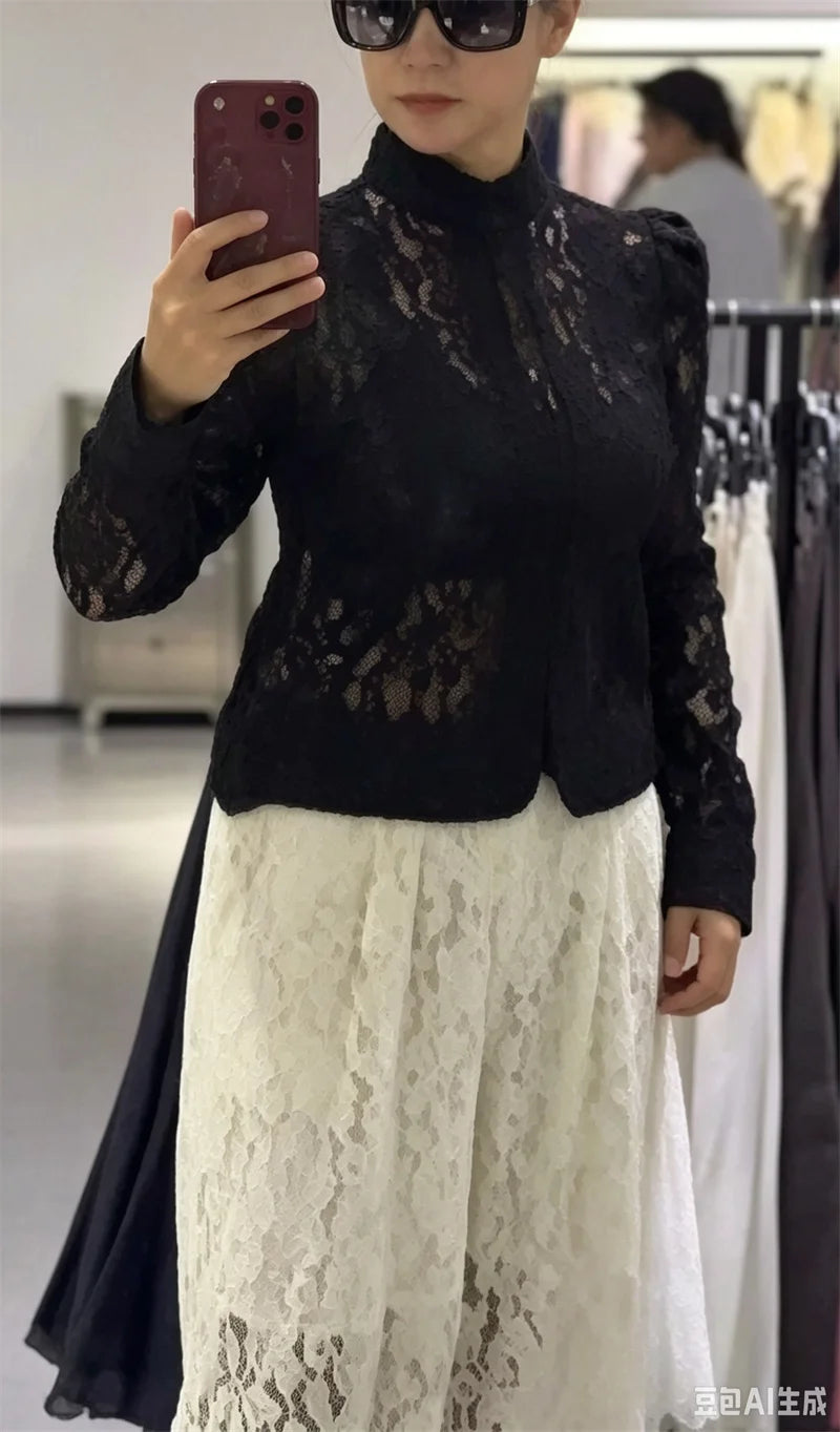 Guobioziy Women's Top 2026 Early Autumn New Arrival European and American Style Fashionable Elegant Lace Slim Blazer