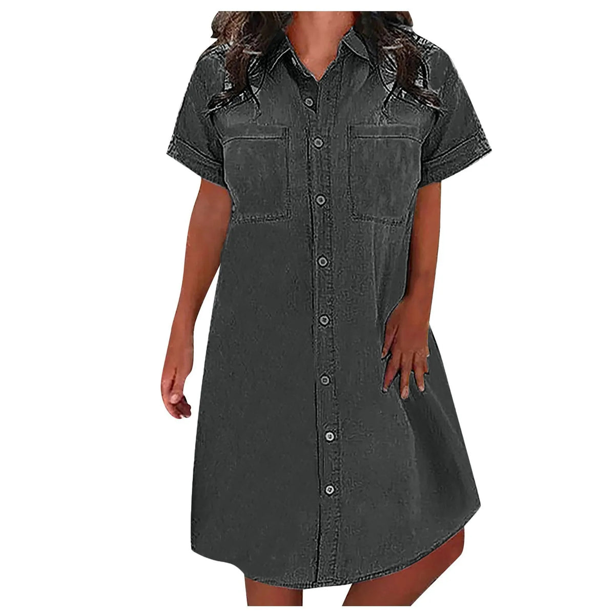 Summer Denim Shirt Dress 2024 Women'S Casual Loose Single Breasted Dress Simple Retro Commuter Female Office Denim Short Skirt