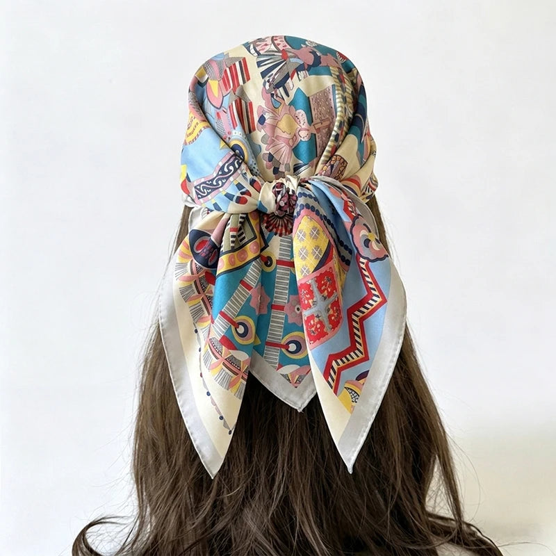 Female Scarf Head Wrap Hijab Print Turban Luxury Fashion Square Headscarf Bandana Neckerchief Handkerchief Shawl Windproof Wraps