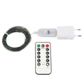 A 10-meter string of white led lights with green copper wire remote control and power adapter for outdoor decoration