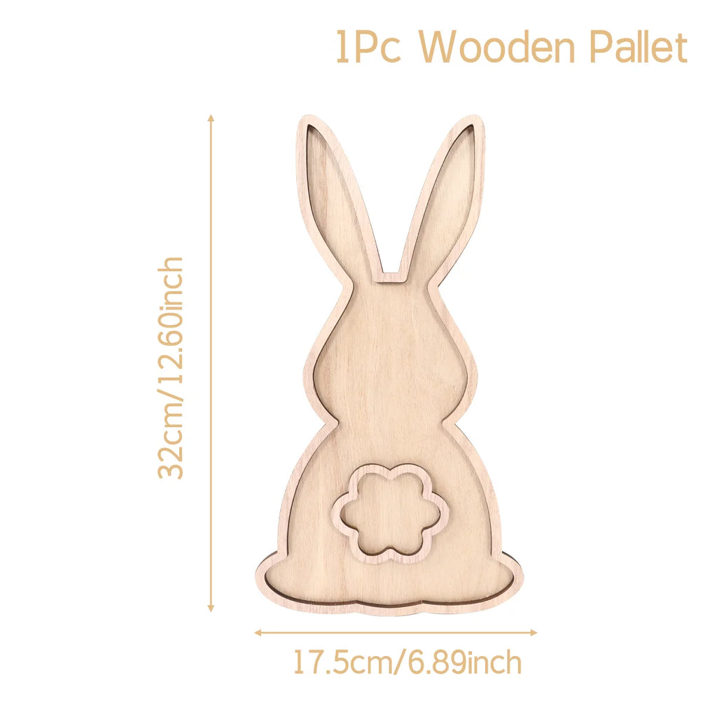 Easter Bunny Egg Wooden Tray Food Plate Fruit Serving Bread Display Wooden Spring Decor  Cake Decor Easter Supplies