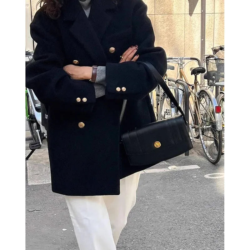 Double-breasted Suit Woolen Coat Women Winter 2026 New Korean Wool Jacket High-quality Outwear Temperament Lapel Overwear Female