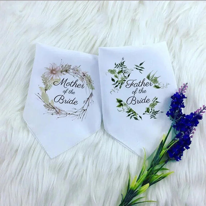 Mother Father of the Bride Handkerchief Wedding day engagement Bachelor Bachelorette hen do Party bridal shower  mom dad Gift