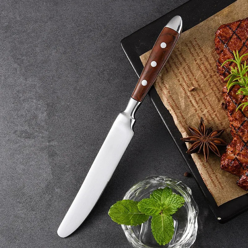 Stainless Steel Tableware Set, a 6-Piece Set Including Knife, Fork and Spoon, Kitchen Knives and Tableware for Dining Room