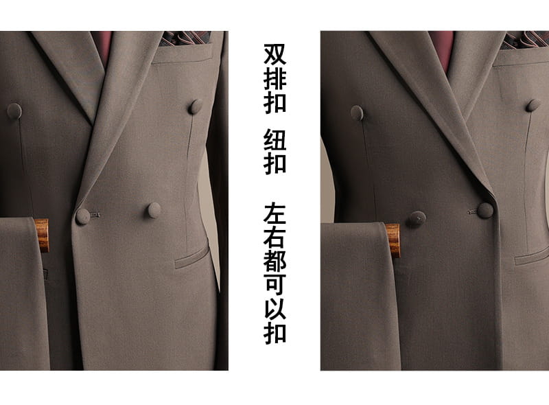 Veste de costume d’affaires pour homme grise slim fit double boutonnage, avec boutons assortis et texture subtile, pour les soirées décontractées et les occasions d’affaires en mode masculine.