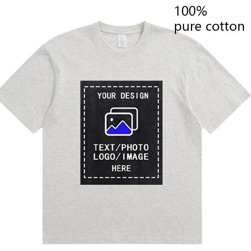 Light gray custom men cotton tshirt made of 100 percent pure cotton with a customizable design area on the front and short sleeves.
