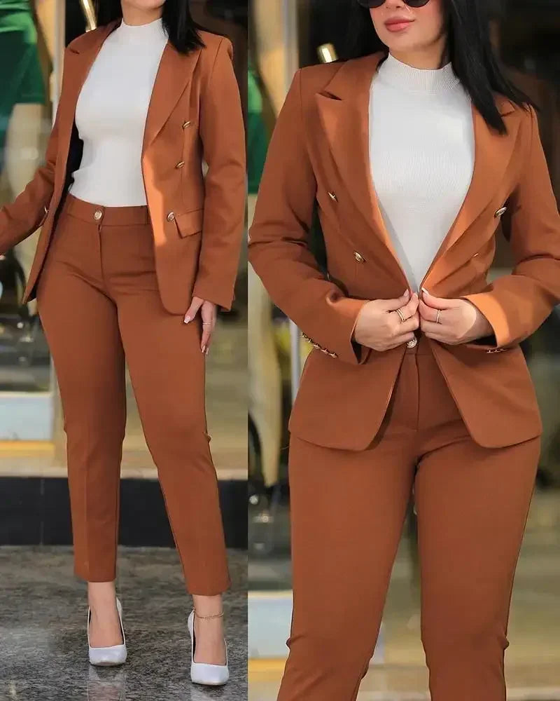 2026 Women Formal Jacket & Trousers Office Lady Outfits Autumn Women Two Pieces Set Print Blazer Coat & Pants Suit Sets Female