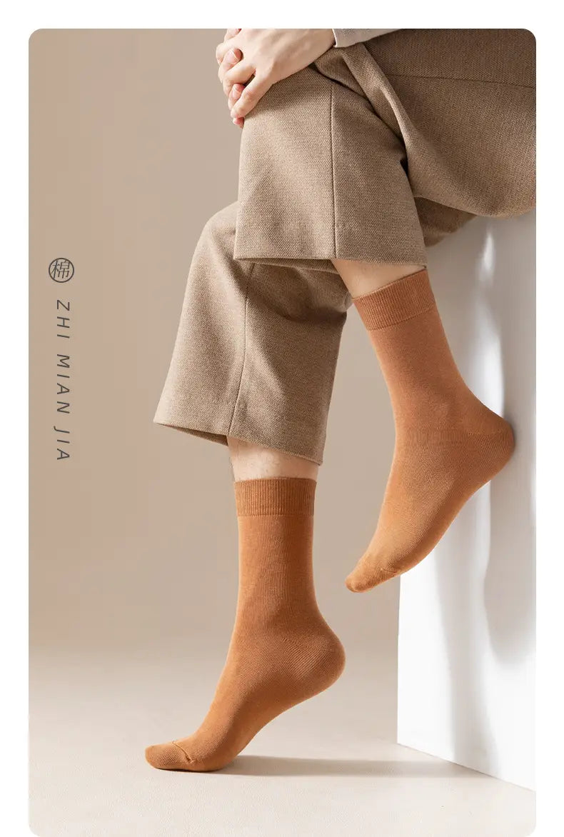 Lot de 5 paires de chaussettes de cheville décontractées en coton beige clair, poignets côtelés, vues depuis l’arrière